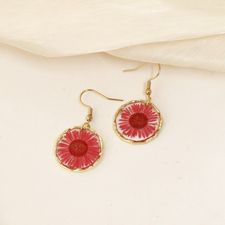 Wholesale new 6pcs/pack resin dried flower irregular round gold earrings creative real flower fashion earrings